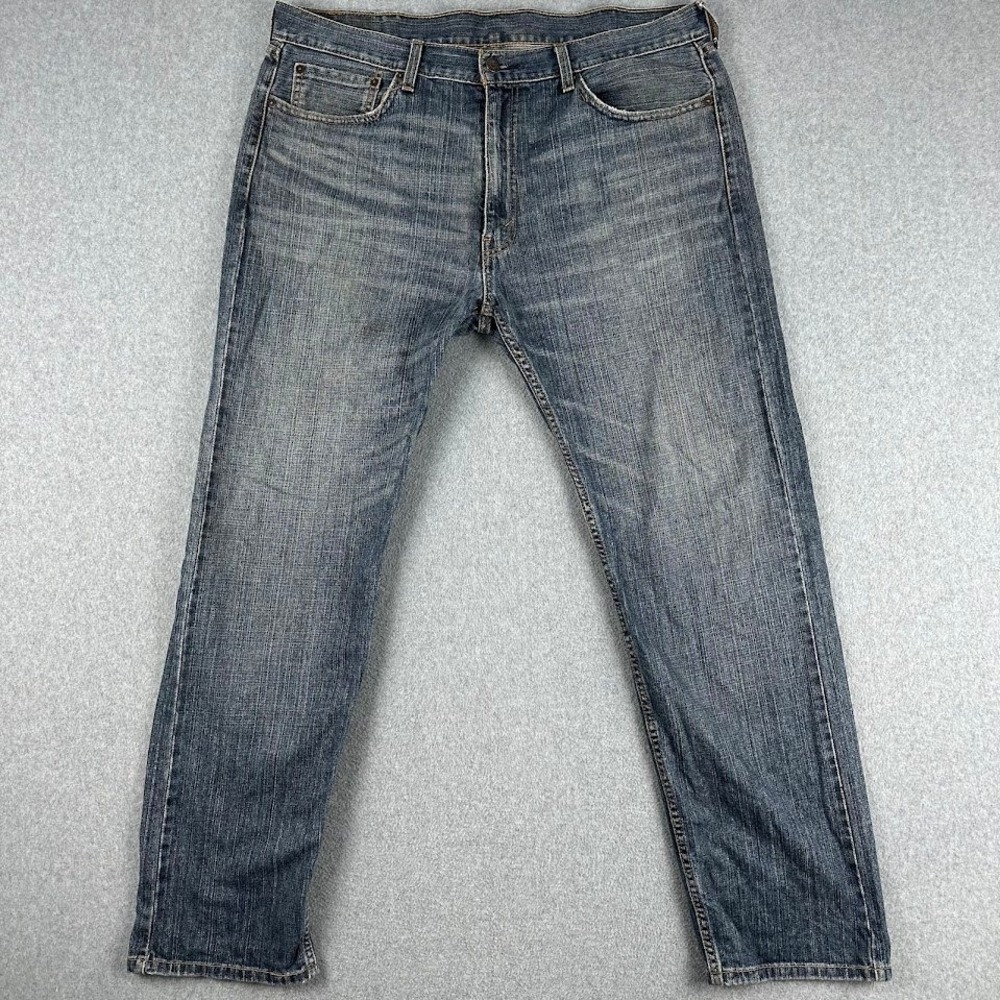 Levis 505 Mens Jeans 38x32 Blue Straight‎ Leg Denim Casual Pants Distressed